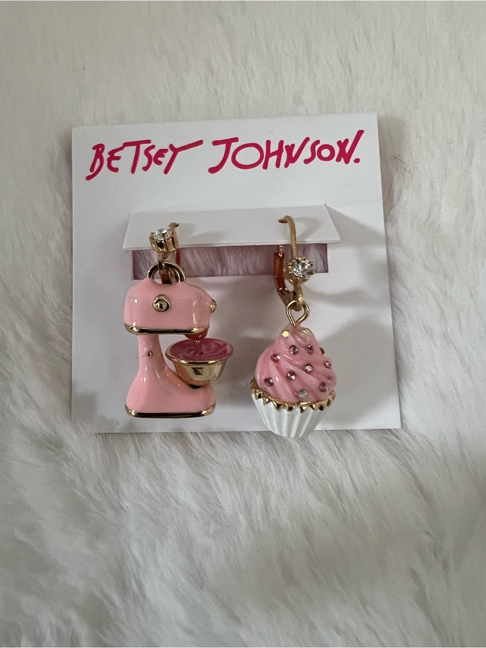 Betsey Johnson Gold-Tone Pink Mixer & Cupcake Kids Drop Earrings